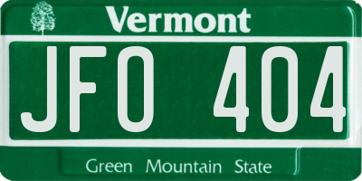 VT license plate JFO404