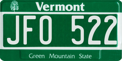 VT license plate JFO522