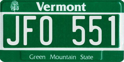 VT license plate JFO551