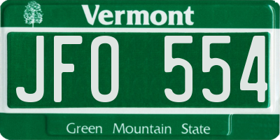 VT license plate JFO554