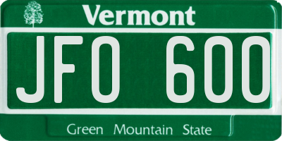 VT license plate JFO600