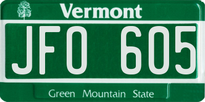 VT license plate JFO605
