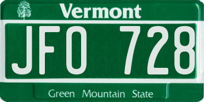 VT license plate JFO728