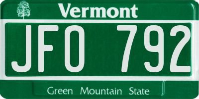 VT license plate JFO792