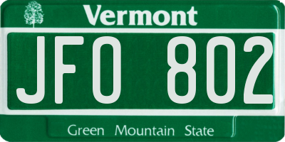 VT license plate JFO802