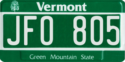 VT license plate JFO805