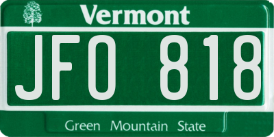 VT license plate JFO818