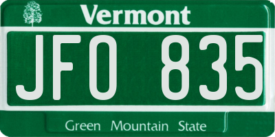 VT license plate JFO835