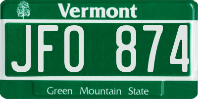 VT license plate JFO874