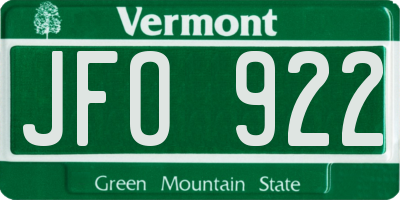 VT license plate JFO922