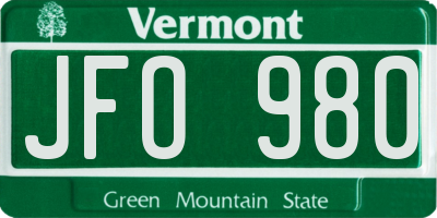 VT license plate JFO980