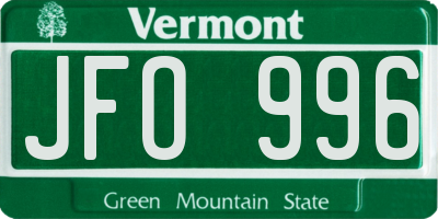 VT license plate JFO996