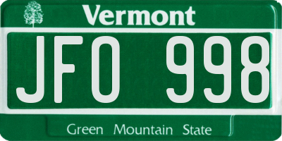 VT license plate JFO998