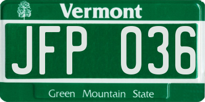 VT license plate JFP036