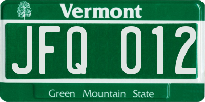VT license plate JFQ012
