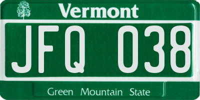 VT license plate JFQ038