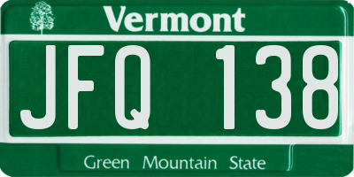 VT license plate JFQ138