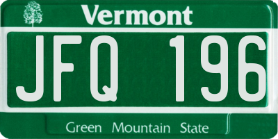 VT license plate JFQ196