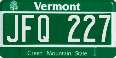 VT license plate JFQ227