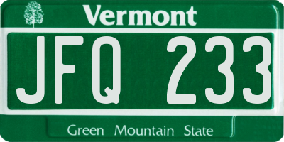 VT license plate JFQ233