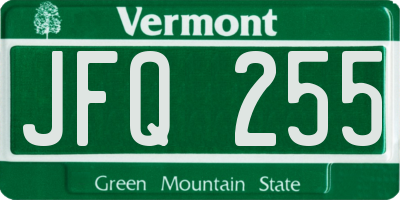 VT license plate JFQ255