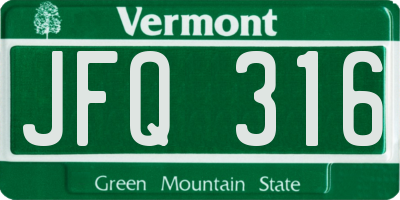 VT license plate JFQ316