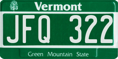 VT license plate JFQ322