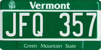 VT license plate JFQ357