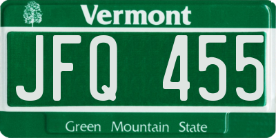 VT license plate JFQ455