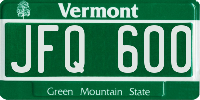 VT license plate JFQ600