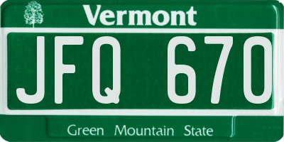 VT license plate JFQ670