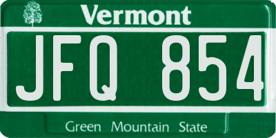 VT license plate JFQ854