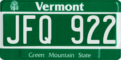 VT license plate JFQ922