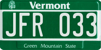 VT license plate JFR033