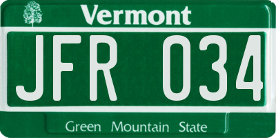 VT license plate JFR034