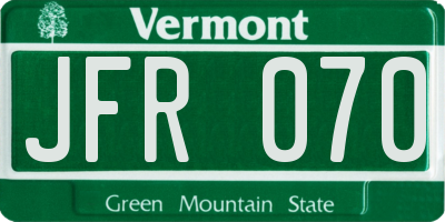 VT license plate JFR070