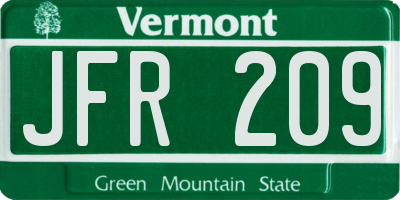 VT license plate JFR209