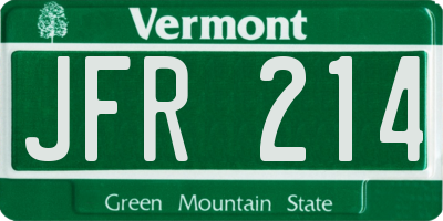 VT license plate JFR214