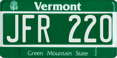 VT license plate JFR220