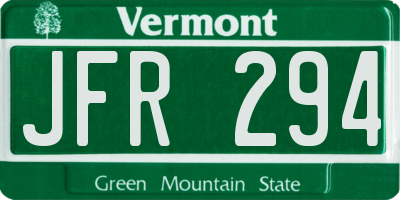 VT license plate JFR294