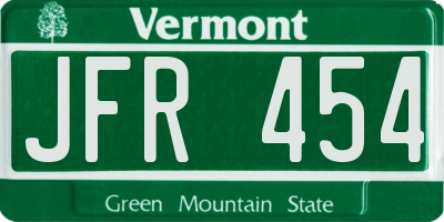 VT license plate JFR454