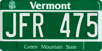 VT license plate JFR475
