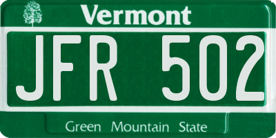 VT license plate JFR502