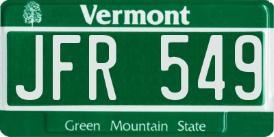 VT license plate JFR549