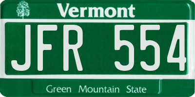 VT license plate JFR554