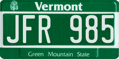 VT license plate JFR985
