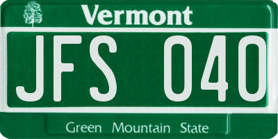 VT license plate JFS040