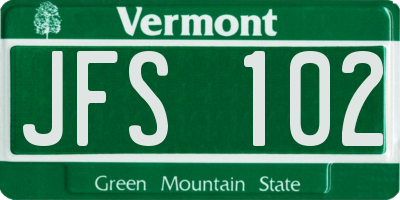 VT license plate JFS102