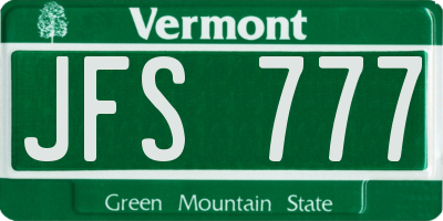 VT license plate JFS777