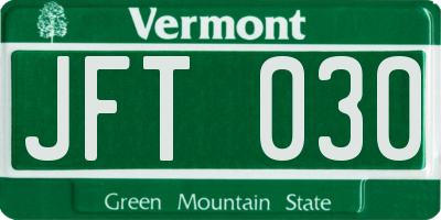 VT license plate JFT030